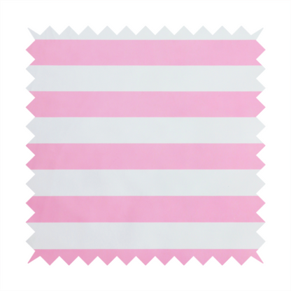 A horizontally striped fabric pattern featuring alternating bands of soft pink and white.