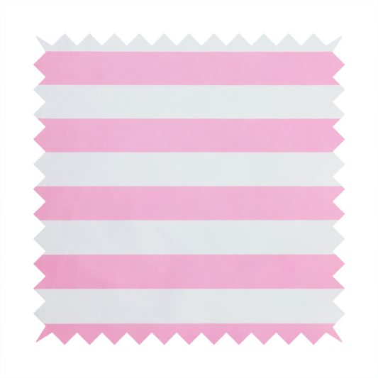 A horizontally striped fabric pattern featuring alternating bands of soft pink and white.