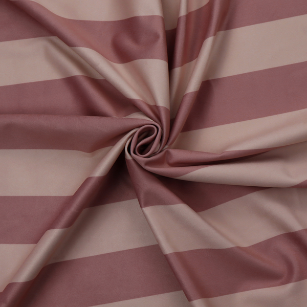 A horizontally striped fabric pattern featuring alternating bands of muted dusty pink and a lighter mauve or rose tone.
