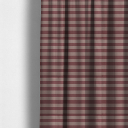 The fabric used to create these made-to-measure curtains is a horizontally striped fabric pattern featuring alternating bands of muted dusty pink and a lighter mauve or rose tone.