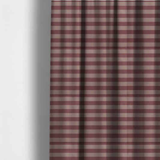 The fabric used to create these made-to-measure curtains is a horizontally striped fabric pattern featuring alternating bands of muted dusty pink and a lighter mauve or rose tone.