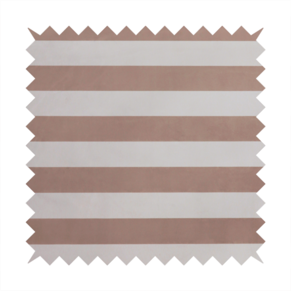 A horizontally striped fabric pattern featuring alternating bands of warm taupe or soft brown and white.