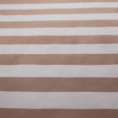 A horizontally striped fabric pattern featuring alternating bands of warm taupe or soft brown and white.