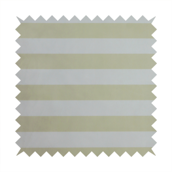 A horizontally striped fabric pattern featuring alternating bands of soft sage green or cream-beige and white.