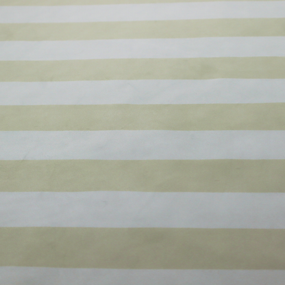 A horizontally striped fabric pattern featuring alternating bands of soft sage green or cream-beige and white.