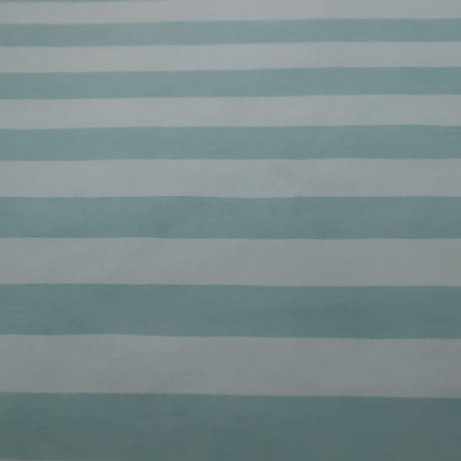 A horizontally striped fabric pattern featuring alternating bands of soft duck egg blue and white.