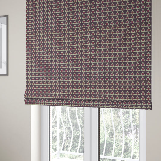 Dallas Geometric Pattern Printed Pattern On Linen Effect Chenille Material Purple Coloured Upholstery Fabric - Roman Blinds