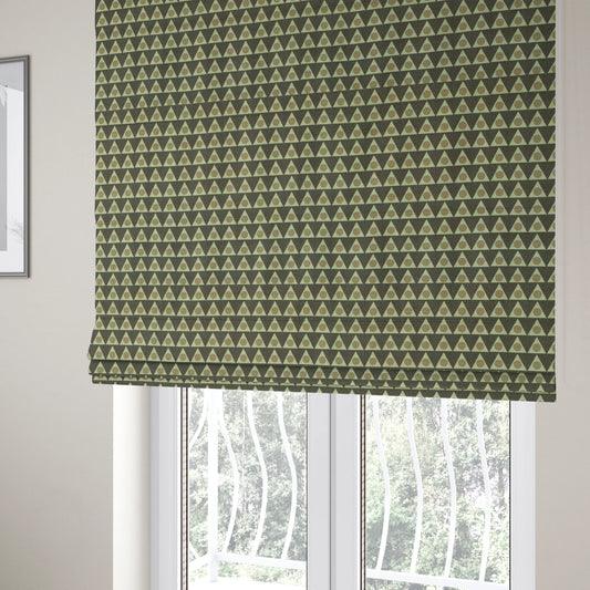 Dallas Geometric Pattern Printed Pattern On Linen Effect Chenille Material Brown Coloured Upholstery Fabric - Roman Blinds