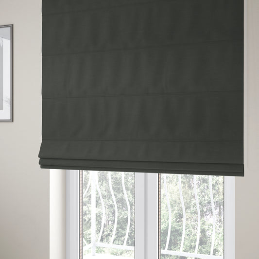 Darwin Linen Effect Style Flat Weave Material In Black Colour Upholstery Soft Furnishing Fabrics - Roman Blinds