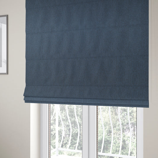 Davos Flat Weave Chenille Upholstery Fabrics In Prussian Blue - Roman Blinds