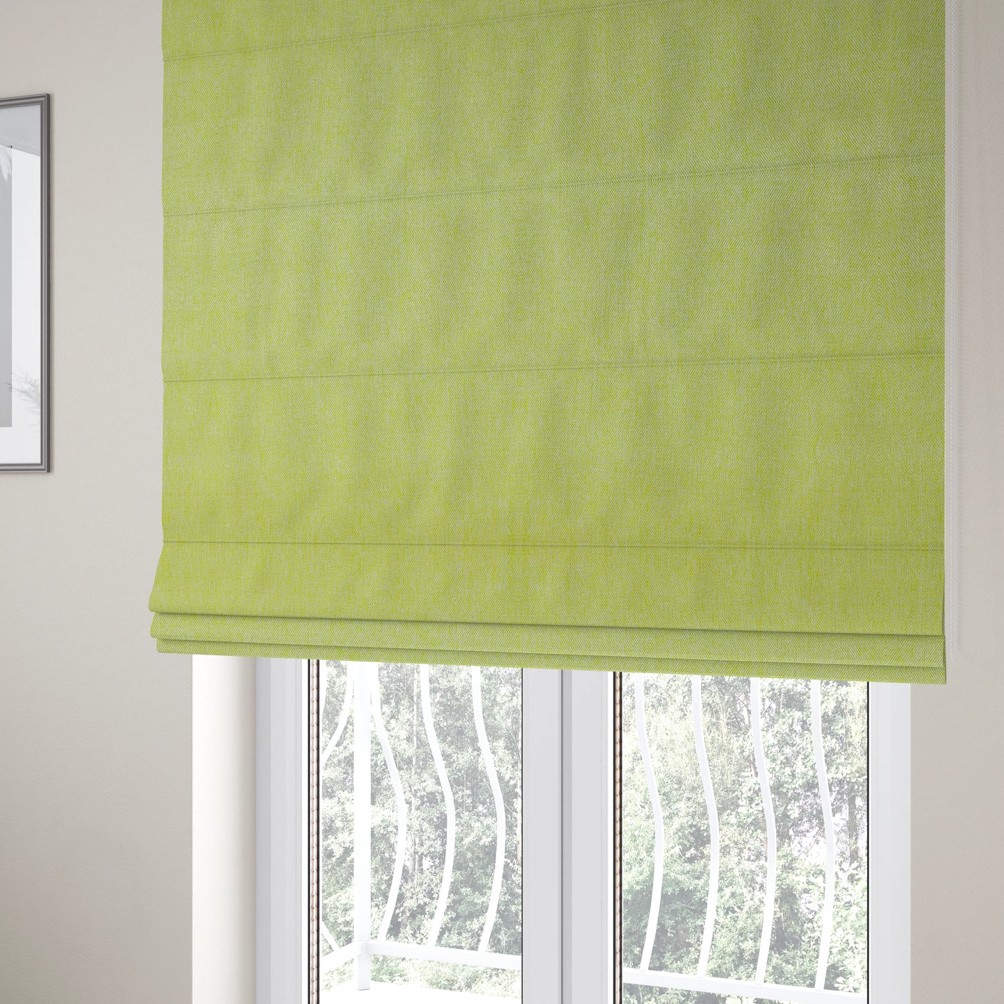 Davos Flat Weave Chenille Upholstery Fabrics In Green - Roman Blinds