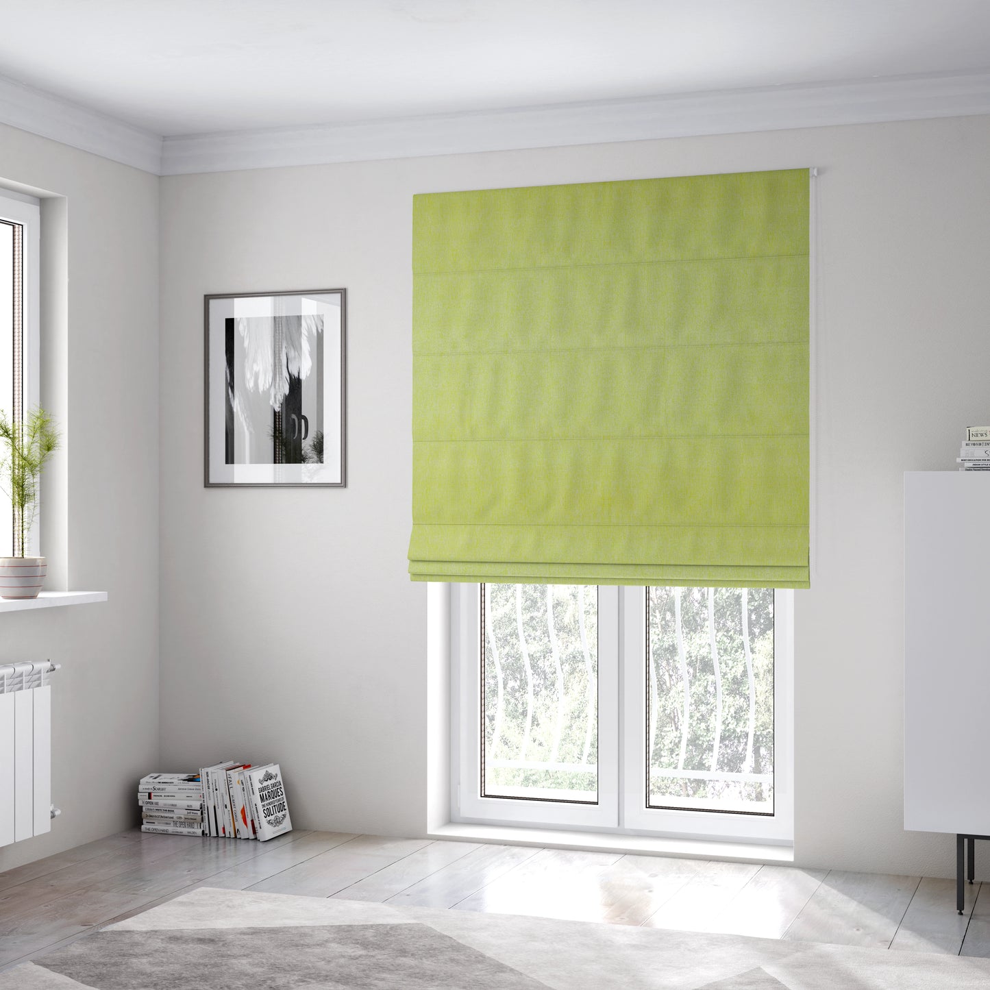 Davos Flat Weave Chenille Upholstery Fabrics In Green - Roman Blinds