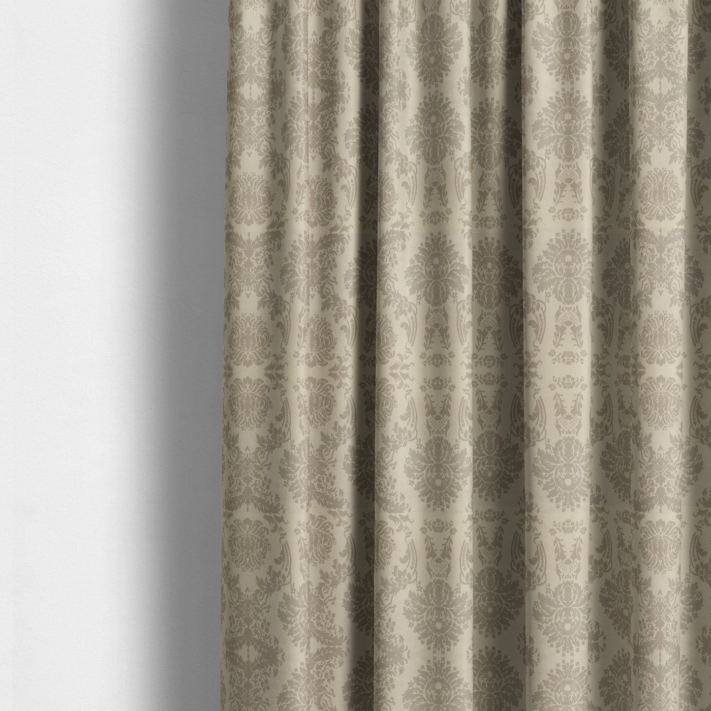 Detroit Printed Velvet Damask Pattern Soft Velour Beige Colour Upholstery Fabric - Made To Measure Curtains