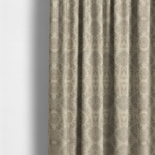 Detroit Printed Velvet Damask Pattern Soft Velour Beige Colour Upholstery Fabric - Made To Measure Curtains