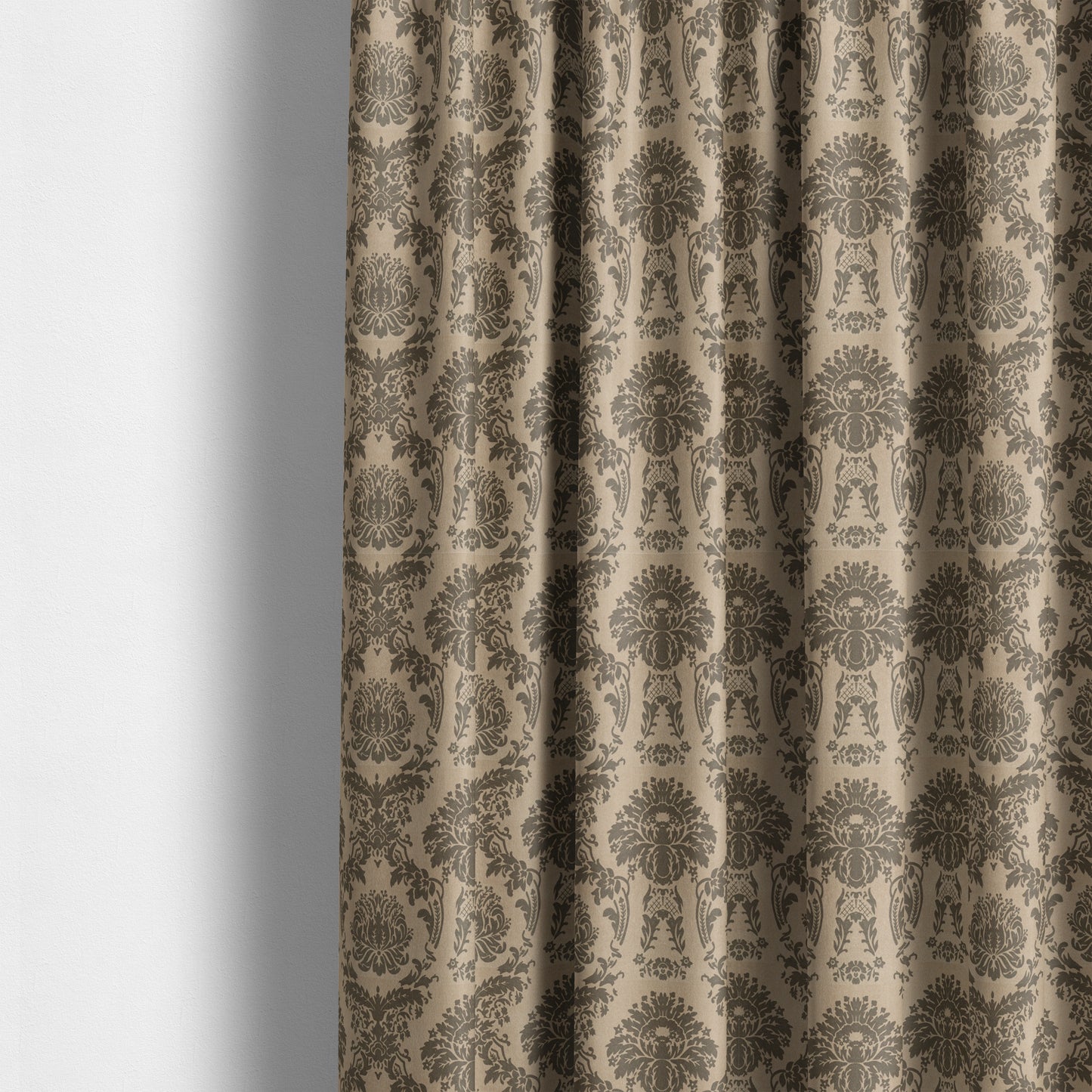 Detroit Printed Velvet Damask Pattern Soft Velour Brown Colour Upholstery Fabric - Made To Measure Curtains