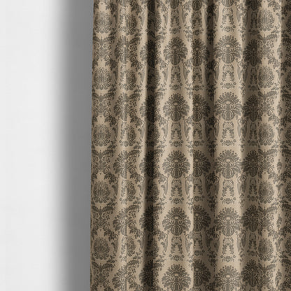 Detroit Printed Velvet Damask Pattern Soft Velour Brown Colour Upholstery Fabric - Made To Measure Curtains