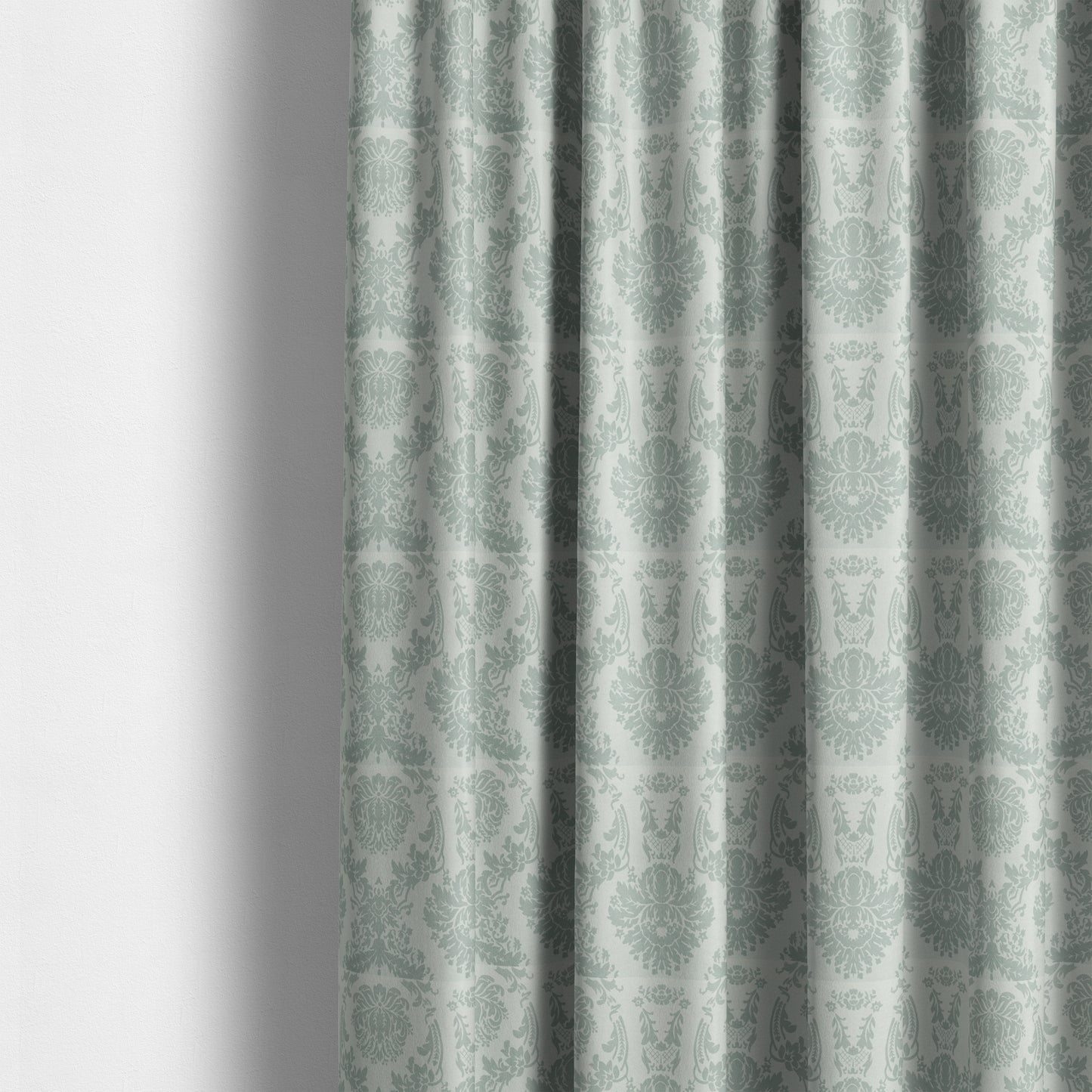 Detroit Printed Velvet Damask Pattern Soft Velour Silver Colour Upholstery Fabric - Made To Measure Curtains