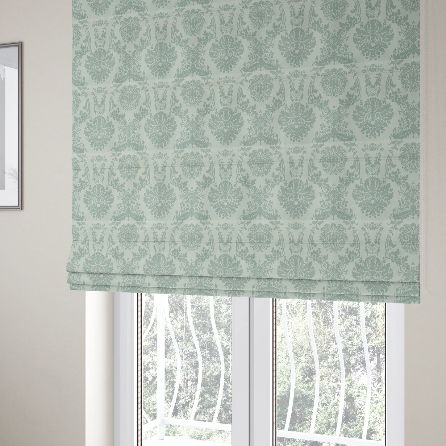 Detroit Printed Velvet Damask Pattern Soft Velour Silver Colour Upholstery Fabric - Roman Blinds