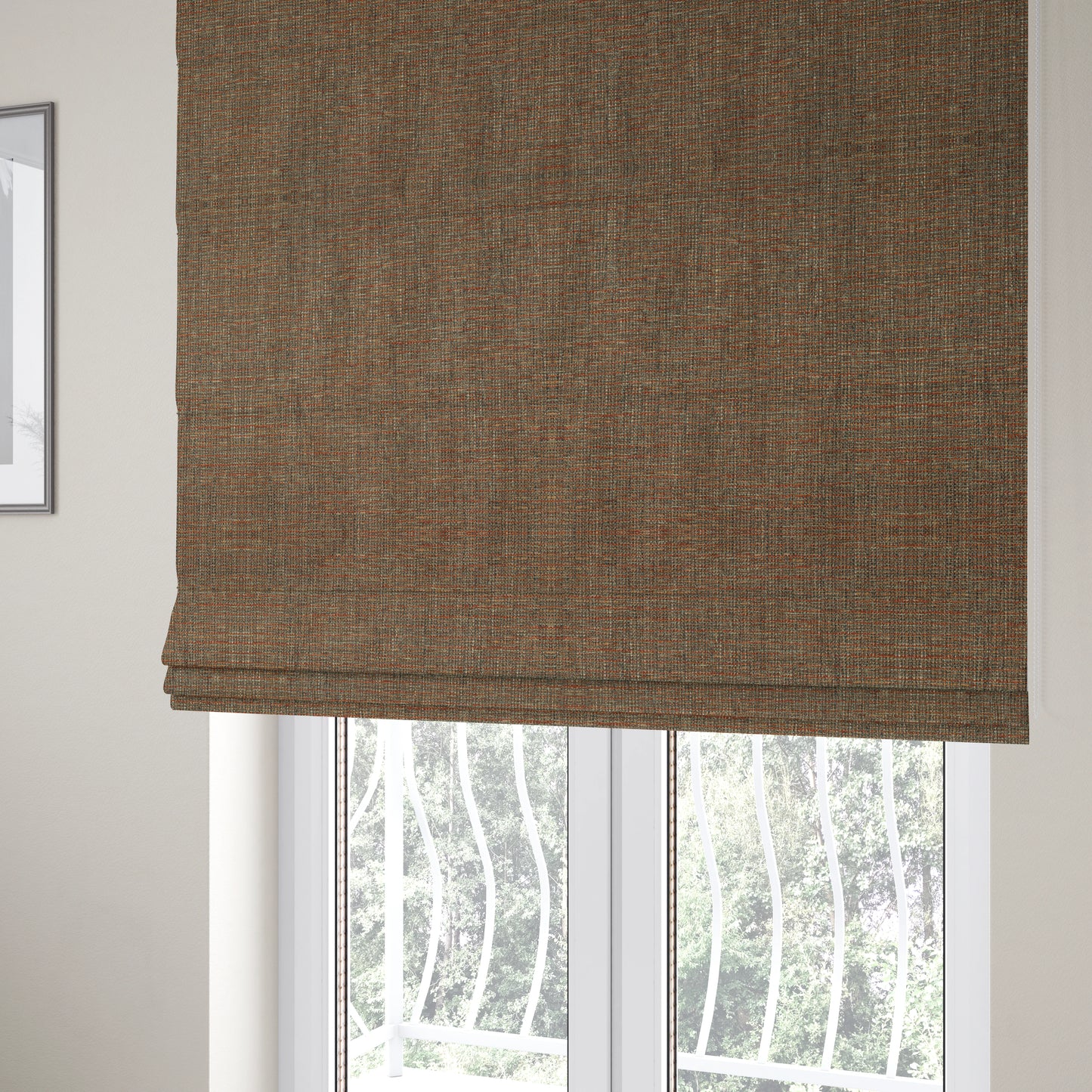 Durban Multicoloured Textured Weave Furnishing Fabric In Orange Colour - Roman Blinds