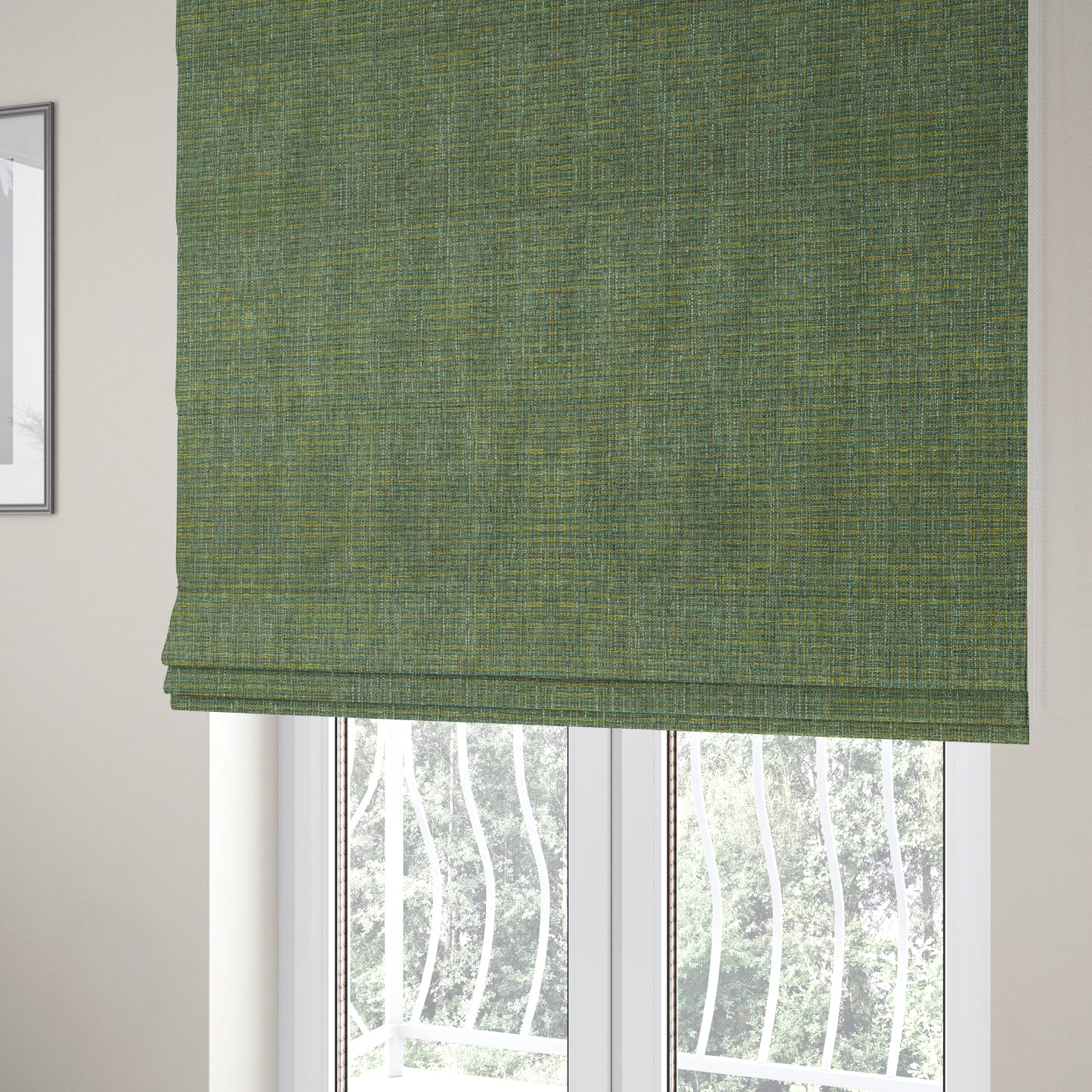 Durban Multicoloured Textured Weave Furnishing Fabric In Green Colour - Roman Blinds