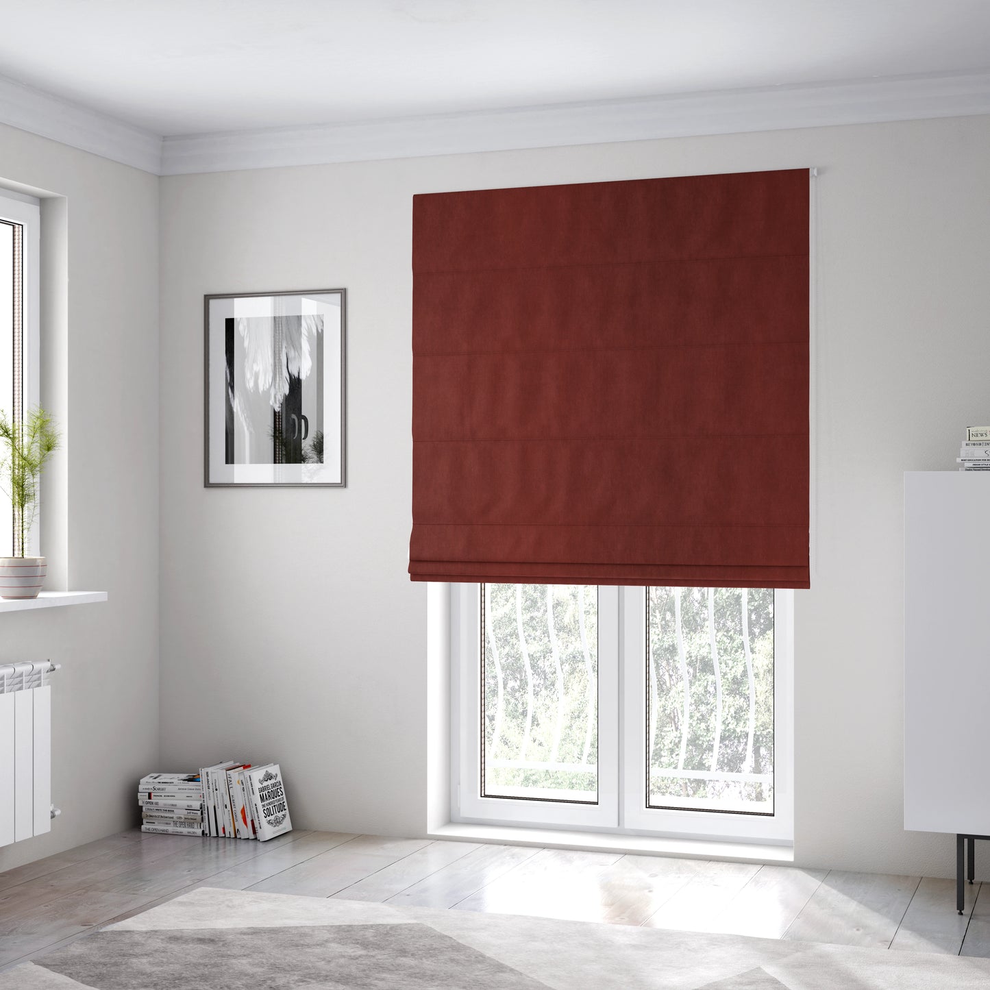 Earley Soft Matt Velvet Chenille Furnishing Upholstery Fabric In Terracotta Red Colour - Roman Blinds