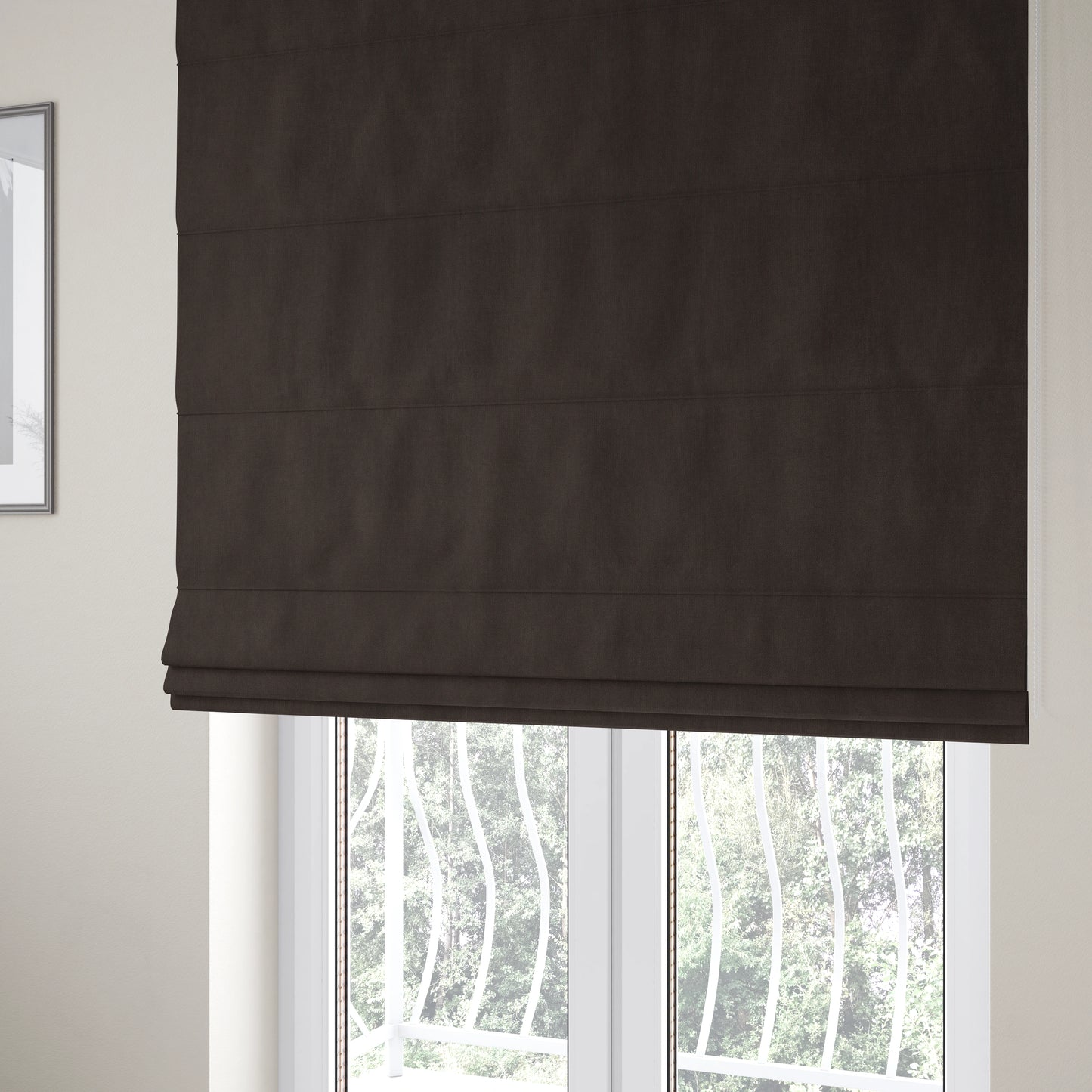 Earley Soft Matt Velvet Chenille Furnishing Upholstery Fabric In Chocolate Brown Colour - Roman Blinds