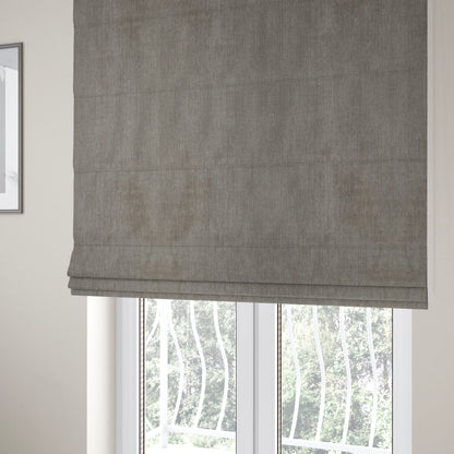 Earley Soft Matt Velvet Chenille Furnishing Upholstery Fabric In Brown Taupe Colour - Roman Blinds