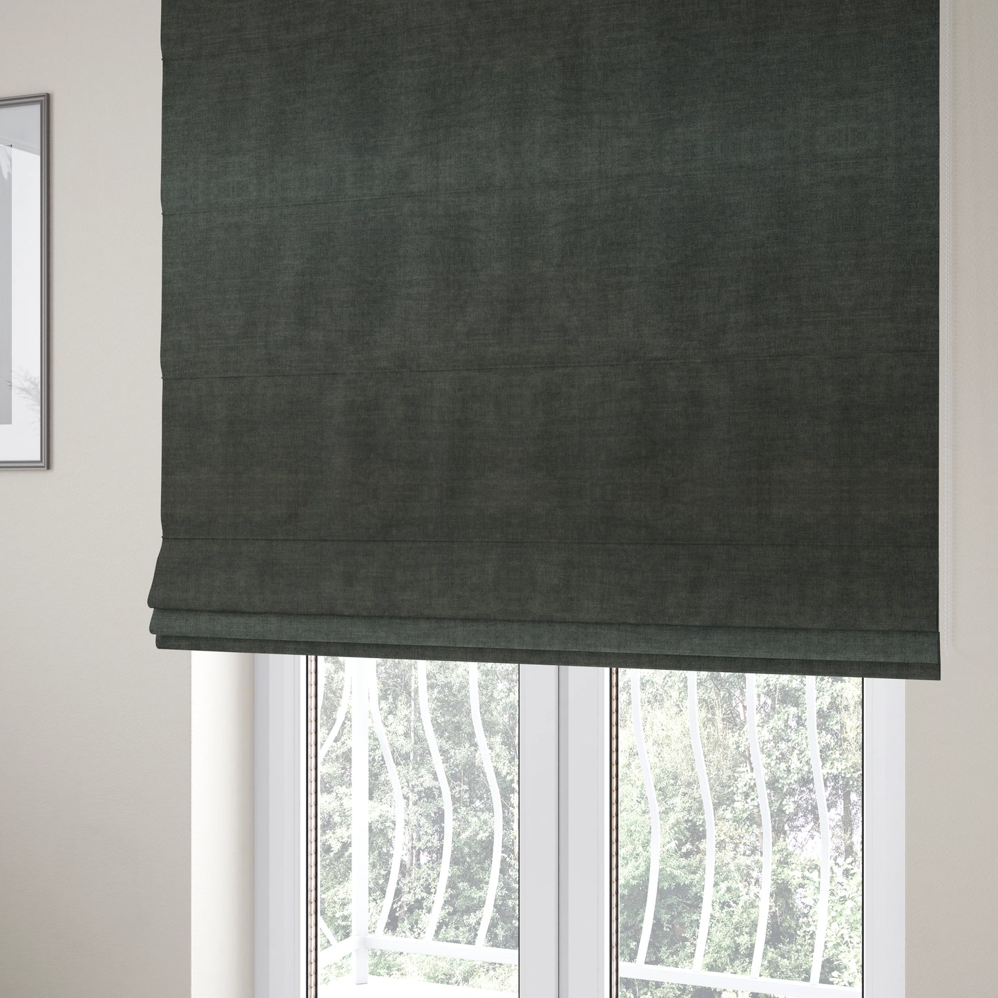 Faleolo Thick Durable Soft Velvet Material Black Dark Grey Colour Upholstery Fabric - Roman Blinds