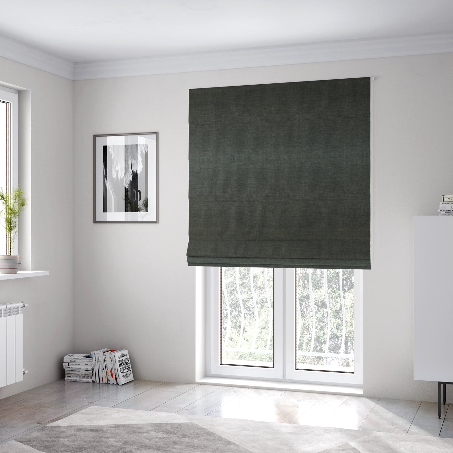 Faleolo Thick Durable Soft Velvet Material Black Dark Grey Colour Upholstery Fabric - Roman Blinds