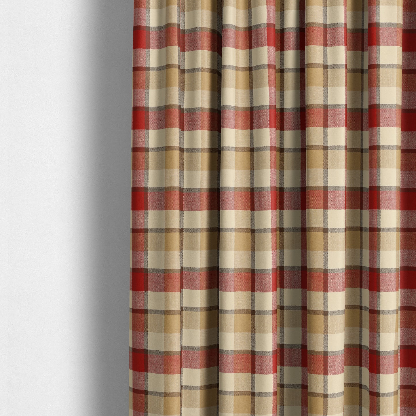 Falkirk Scottish Inspired Tartan Pattern In Chenille Material Upholstery Fabric Red Colour - Made To Measure Curtains