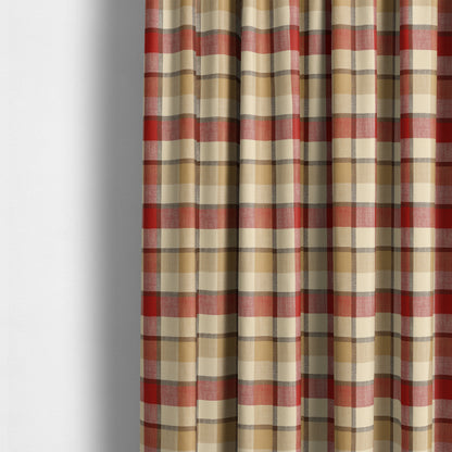 Falkirk Scottish Inspired Tartan Pattern In Chenille Material Upholstery Fabric Red Colour - Made To Measure Curtains