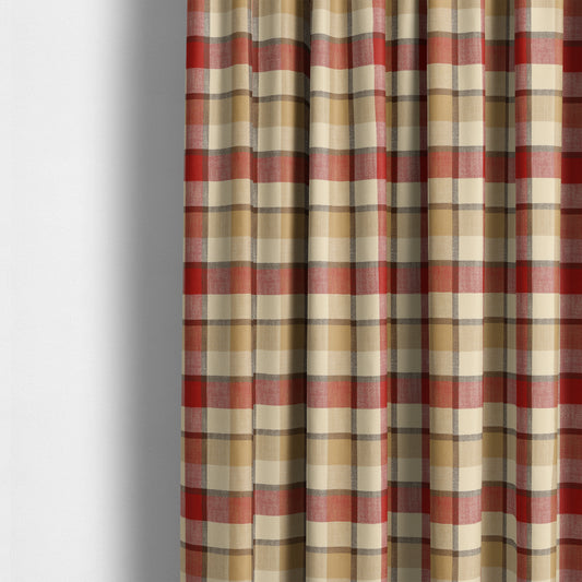 Falkirk Scottish Inspired Tartan Pattern In Chenille Material Upholstery Fabric Red Colour - Made To Measure Curtains