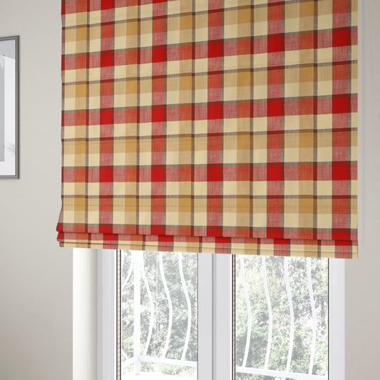 Falkirk Scottish Inspired Tartan Pattern In Chenille Material Upholstery Fabric Red Colour - Roman Blinds