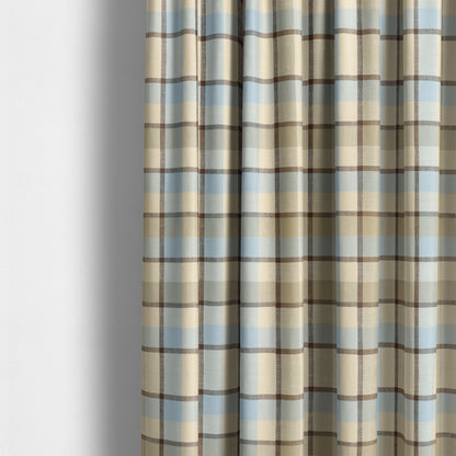 Falkirk Scottish Inspired Tartan Pattern In Chenille Material Upholstery Fabric Blue Brown Colour - Made To Measure Curtains