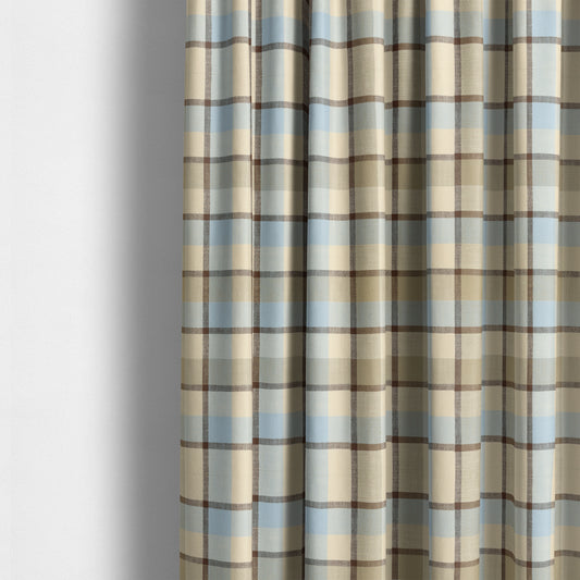 Falkirk Scottish Inspired Tartan Pattern In Chenille Material Upholstery Fabric Blue Brown Colour - Made To Measure Curtains