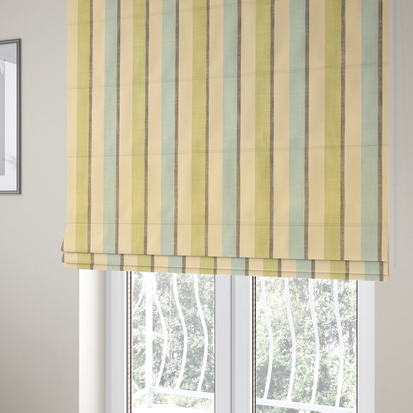 Falkirk Scottish Inspired Striped Pattern In Chenille Material Upholstery Fabric Blue Green Colour - Roman Blinds