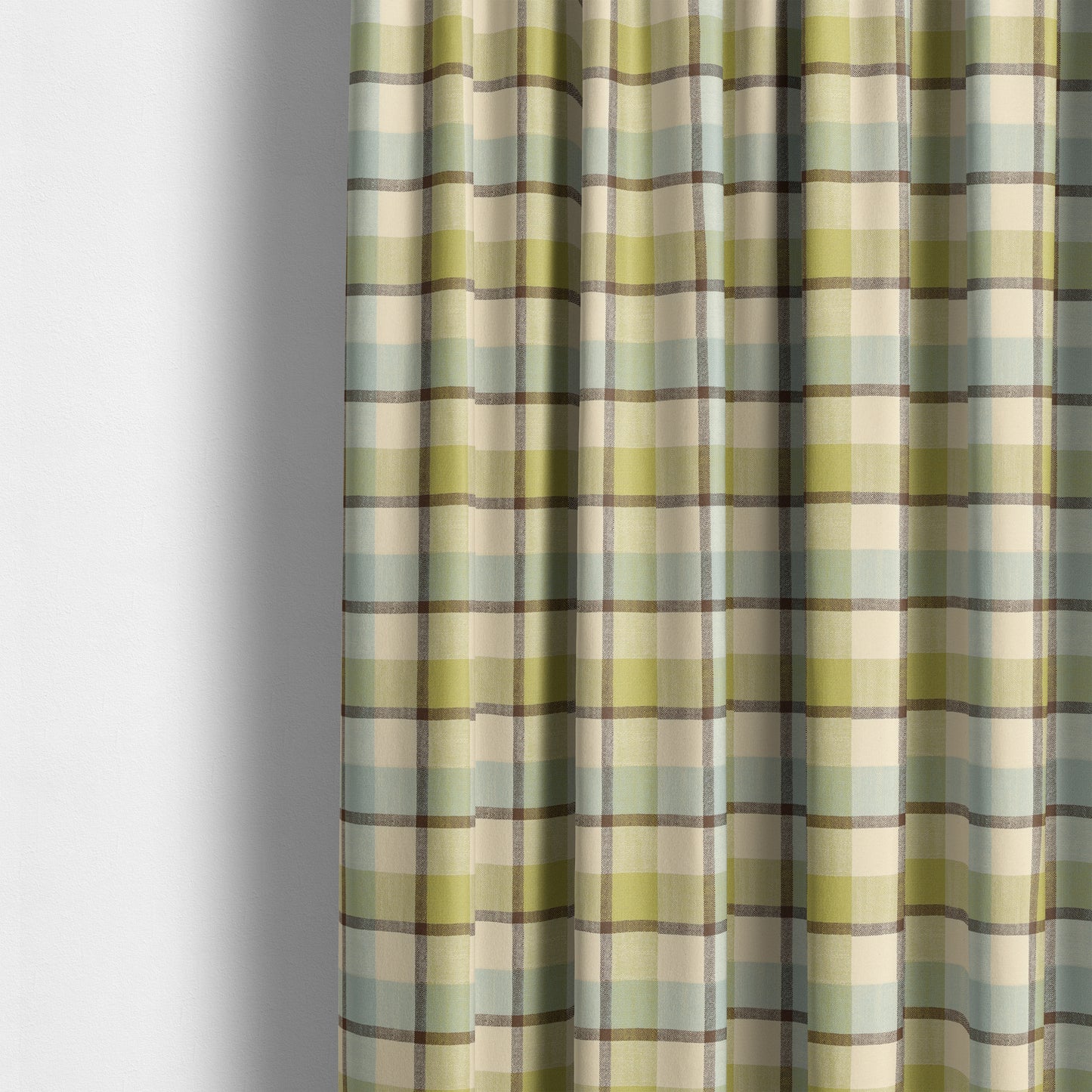 Falkirk Scottish Inspired Tartan Pattern In Chenille Material Upholstery Fabric Blue Green Colour - Made To Measure Curtains