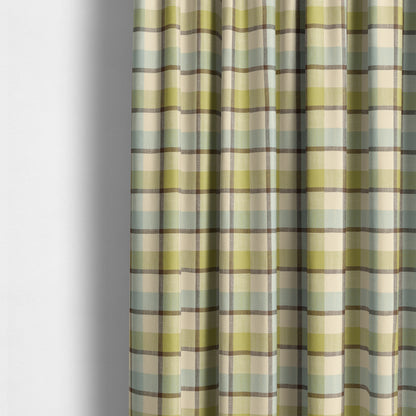 Falkirk Scottish Inspired Tartan Pattern In Chenille Material Upholstery Fabric Blue Green Colour - Made To Measure Curtains