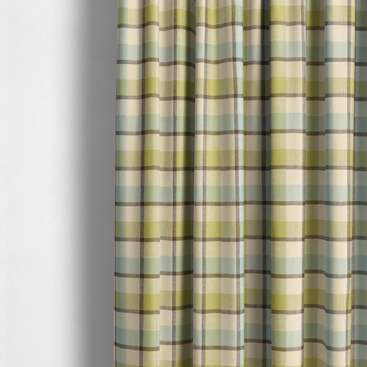 Falkirk Scottish Inspired Tartan Pattern In Chenille Material Upholstery Fabric Blue Green Colour - Made To Measure Curtains