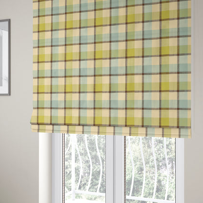 Falkirk Scottish Inspired Tartan Pattern In Chenille Material Upholstery Fabric Blue Green Colour - Roman Blinds