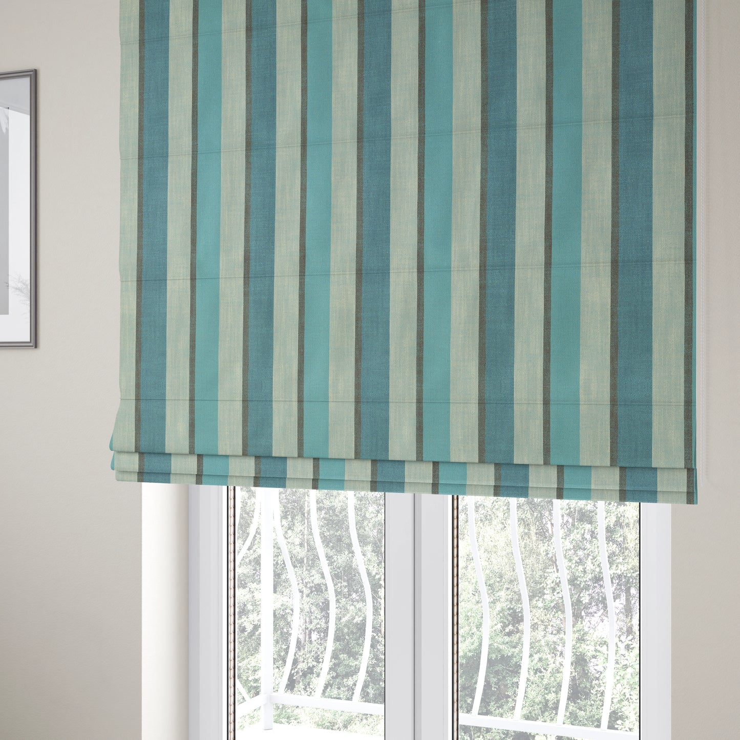 Falkirk Scottish Inspired Striped Pattern In Chenille Material Upholstery Fabric Navy Blue Colour - Roman Blinds