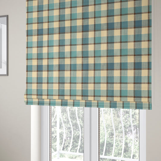 Falkirk Scottish Inspired Tartan Pattern In Chenille Material Upholstery Fabric Navy Blue Colour - Roman Blinds