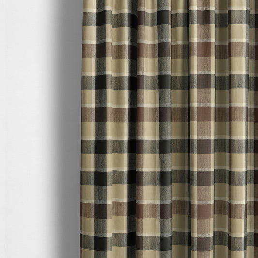 Falkirk Scottish Inspired Tartan Pattern In Chenille Material Upholstery Fabric Black Brown Colour - Made To Measure Curtains