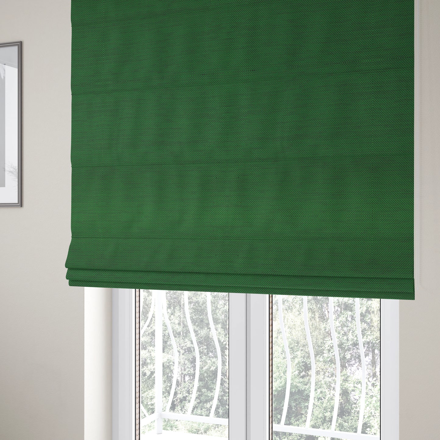 Festival Colourful Textured Chenille Plain Upholstery Fabric In Green - Roman Blinds