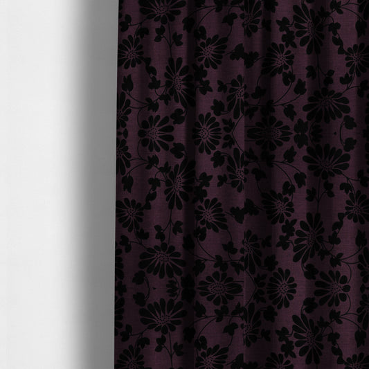 Fiona Embossed Floral Pattern Chenille Purple Colour Upholstery Furnishing Fabric - Made To Measure Curtains