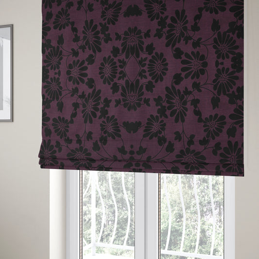 Fiona Embossed Floral Pattern Chenille Purple Colour Upholstery Furnishing Fabric - Roman Blinds