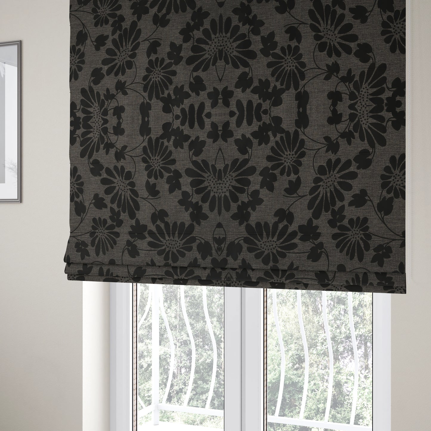 Fiona Embossed Floral Pattern Chenille Grey Colour Upholstery Furnishing Fabric - Roman Blinds