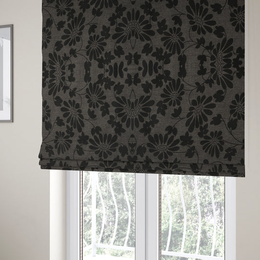 Fiona Embossed Floral Pattern Chenille Grey Colour Upholstery Furnishing Fabric - Roman Blinds