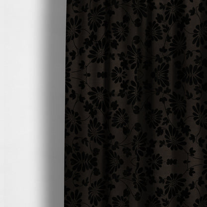 Fiona Embossed Floral Pattern Chenille Brown Colour Upholstery Furnishing Fabric - Made To Measure Curtains