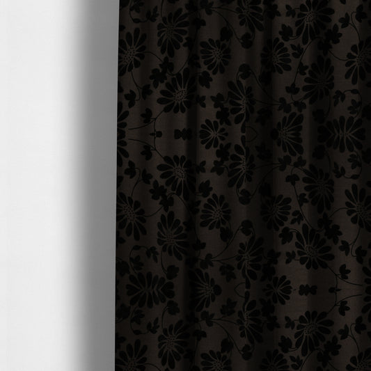 Fiona Embossed Floral Pattern Chenille Brown Colour Upholstery Furnishing Fabric - Made To Measure Curtains